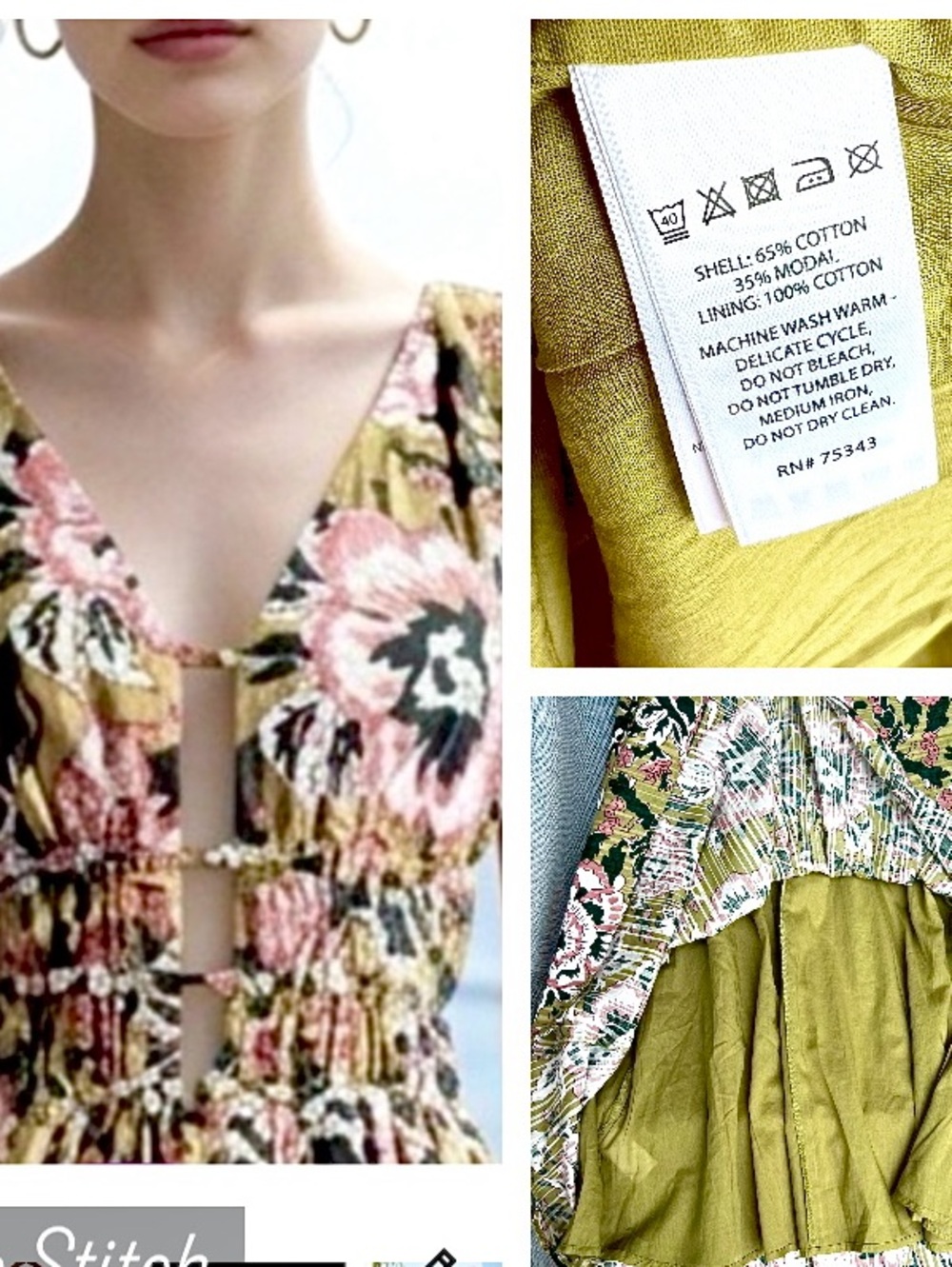 Caroline Constas Midi floral sundress olive dark green pink white size L - Picture 4 of 15